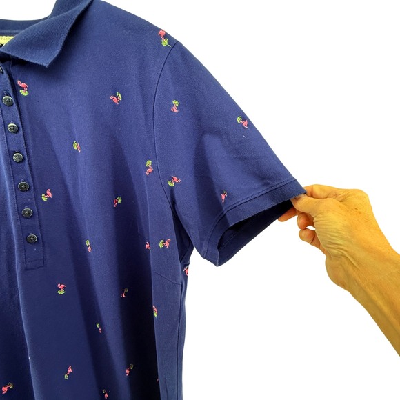 Talbots Woman Navy Blue Flamingo Embroidered Polo Dress 2X Cotton Spandex Pique - Picture 3 of 8